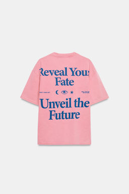 CAMISETA EFECTO LAVADO TEXTO / Rosa