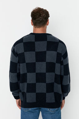TRENDYOL MAN Lacivert Erkek Oversize Bisiklet Yaka Ekose / Kareli Triko Kazak TMNAW23KZ00279 - Trendyolmilla фото 14