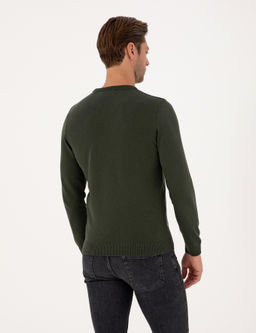 Koyu Haki Slim Fit Bisiklet Yaka Basic Triko Kazak - Pierre cardin фото 5