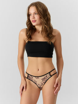 Цена за 2 штуки! Трусы бразилиана женские бежевые с цветочным принтом