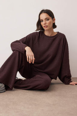 Kahverengi Dokulu Oversize/Genis Kal?p Esnek Orme Alt - Ust Tak?m TWOAW26AU00134