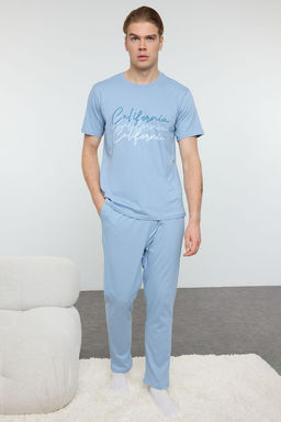TRENDYOL MAN Yesil Regular Fit Bisiklet Yaka Bask?l? Orme %100 Pamuk Pijama Tak?m? TMNAW25PT00003