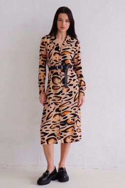 Martichelli Уценка Платье-рубашка с английским воротником бежевое с принтом