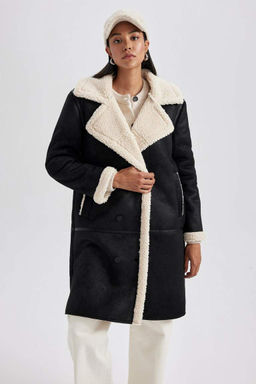 Парка замшевого пальто стандартного кроя с плюшевой подкладкой - Defacto фото 6