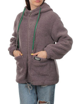 1006 GRAY/VIOLET Куртка плюшевая демисезонная (65% хлопок, 35% полиэстер) оверсайз 44-54 - Фабричный китай фото 5