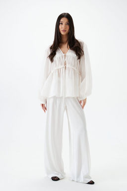 Блузка Annete А2142 свободного кроя белая из рами фото 2