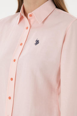 Женская базовая рубашка лососевого цвета с длинным рукавом Неожиданная скидка в корзине - U.s. polo assn фото 14