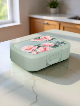 Ланч-бокс 0,85л с декором "Сад пионов" (светло-зеленый)