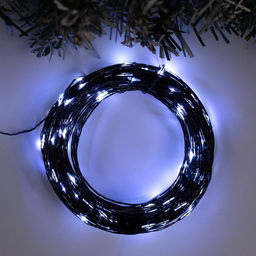 Гирлянда Нить 20 м роса, IP20, чёрная нить, 200 LED, свечение белое, 12 В