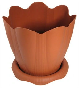 Цена за 5 шт. Горшок для цветов пластиковый 0,65л d-12см "Эдельвейс" с поддоном терракотовый С190Т