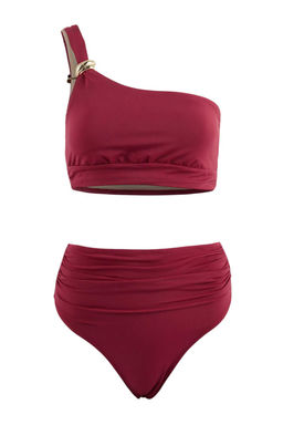 Bordo Tek Omuz Aksesuarl? Kapl? Yuksek Bel Regular LYCRA® XTRA LIFE Bikini Tak?m? TBESS26BT00012