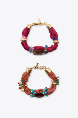 PACK OF 2 FABRIC BEADED BRACELETS - Zara фото 2