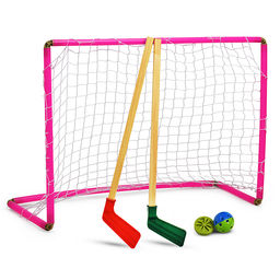 Хоккейный набор с мини воротами для игры дома и на улице. Комплект: 2 клюшки, ворота с сеткой, шайба, мячик (в коробке)