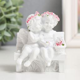 Фигурка 2 ангелочка в розовом веночке на скамейке, 8?7?5 см, МИКС