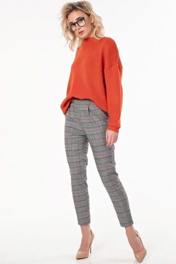 Брюки укороченные облегающие в клетку на сером