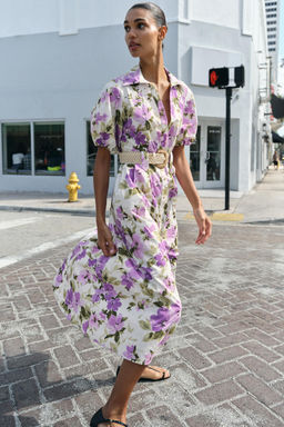 FLORAL PRINT BELTED MIDI DRESS - Zara фото 2