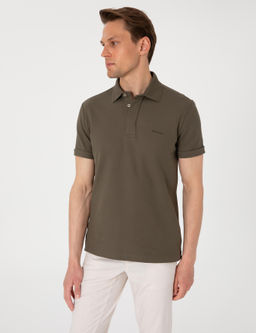 Haki Slim Fit %100 Pamuk K_vr_lmaz Amerikan Pike Polo Yaka Basic Ti__rt