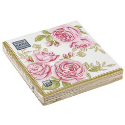 Салфетки бумажные Bouquet Home Collection Classic 33х33см, 3-х слойные, 20 штук в упаковке, 100% целлюлоза, Роза с золотыми листьями (Россия)