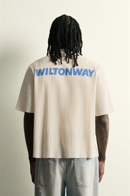 CAMISA ESTRUCTURA CALADA TEXTO ESTAMPADO / Blanco roto - Zara фото 3