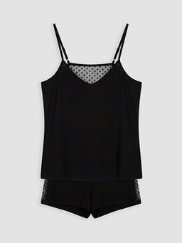 Puantiyeli ?p Ask?l? Kad?n ?ortlu Pijama Tak?m?