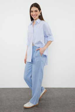 Lacivert %100 Keten Beli Lastikli Yuksek Bel Wide Leg Pantolon TWOSS24JE00249 - Trendyolmilla фото 26