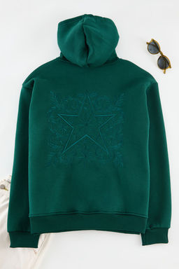 TRENDYOL MAN Antrasit Oversize/Genis Kesim S?rt? Nak?s Detayl? Kapusonlu Sweatshirt TMNAW25SW00142 - Trendyolmilla фото 5