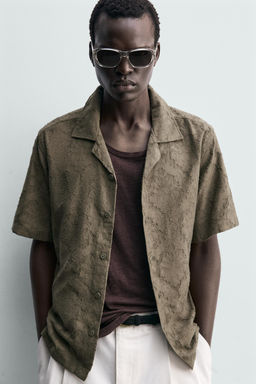 CAMISA RELAXED FIT JACQUARD TEXTURA / kaki-med - Zara фото 6