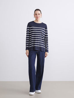 Bisiklet Yaka ?izgili Kad?n Triko Kazak