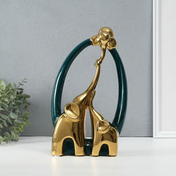 Фигурка керамика «Семья слонов. Овал», т. зелёный с золотом, 6.5×17×28.5 см