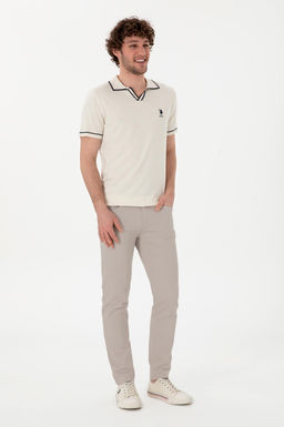 Erkek Slim Fit Polo Yaka Krem Triko Ti__rt