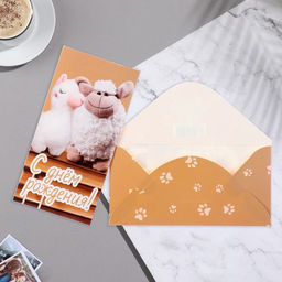 Цена за 10 шт. Конверт для денег С Днём Рождения! глиттер, барашек, 8,5х17 см