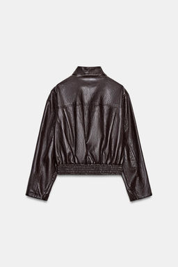 CHAQUETA BOMBER CORTA EFECTO PIEL / Marr?n oscuro