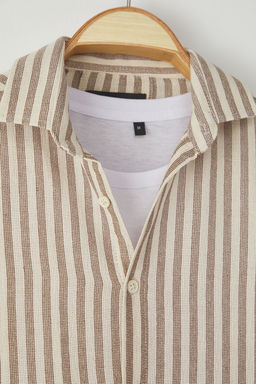 TRENDYOL MAN Premium Lacivert Regular Fit Cizgili Dokulu Keten Gorunumlu Gomlek TMNSS23GO00062 - Trendyolmilla фото 23