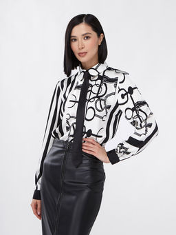 Блузка из атласной ткани OD-887-1 черно-белая - Tantino фото 14