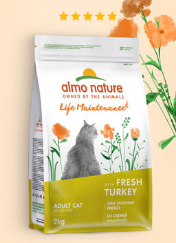 Полнорационный сухой корм для взрослых кошек со свежей индейкой и коричневым рисом, Life Maintenance, Fresh Turkey