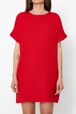 K?rm?z? Duz Kesim Mini Dokuma Elbise TWOSS24EL00765 - Trendyolmilla фото 5