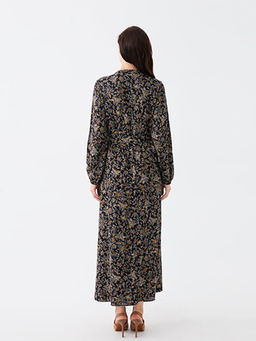 Hakim Yaka Desenli Uzun Kollu Kad?n G?mlek Elbise