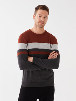 Bisiklet Yaka Uzun Kollu Renk Bloklu Erkek Triko Kazak