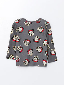 Bisiklet Yaka Uzun Kollu Mickey Mouse Bask?l? Erkek Bebek Pijama ?st