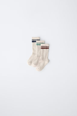 PACK TRES CALCETINES ALTOS RAYA DEPORTIVA / Beige vigor?