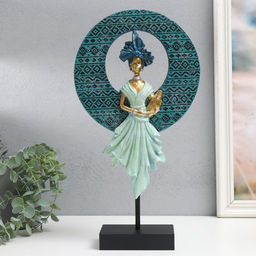 Фигурка полистоун «Девушка в африканском головном уборе», сине-голубой, 21×7.5×38.5 см