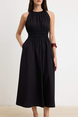 Siyah Beli Lastikli Midi Dokuma Elbise TWOSS26EL00887 - Trendyolmilla фото 3