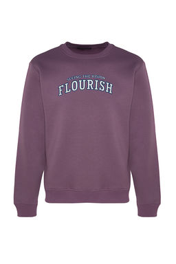 TRENDYOL MAN Lila Regular/Normal Kesim Yaz? Bask?l? Ici Polar/S?cak Tutan Sweatshirt TMNAW24SW00188 - Trendyolmilla фото 6