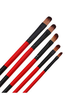 Набор кистей для рисования, нейлон, 5 штук, плоские, закругленные, деревянная ручка, международный размер