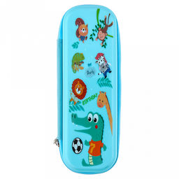Пенал 22х8,5х5см "Зоопарк" 1 отделение, пластик, на молнии, цвет - голубой, в п/эт пакете (Китай)