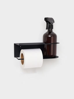 Держатель для туалетной бумаги с полочкой с отверстием для освежителя, цвет черный