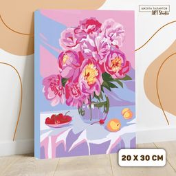 Картина по номерам на холсте с подрамником Букет пионов, 30х20 см