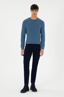 Erkek Slim Fit Bisiklet Yaka Saks Kazak - U.s. polo assn фото 4