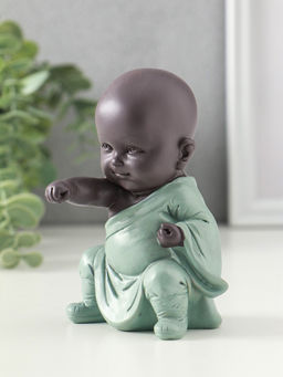 Сувенир полистоун "Маленький будда - кунг-фу" зелёно-коричневый 6,8х7,5х11 см