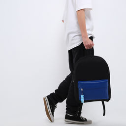 Рюкзак текстильный с карманом кожзам, 38х29х11 см, черный, синий - Nazamok фото 10